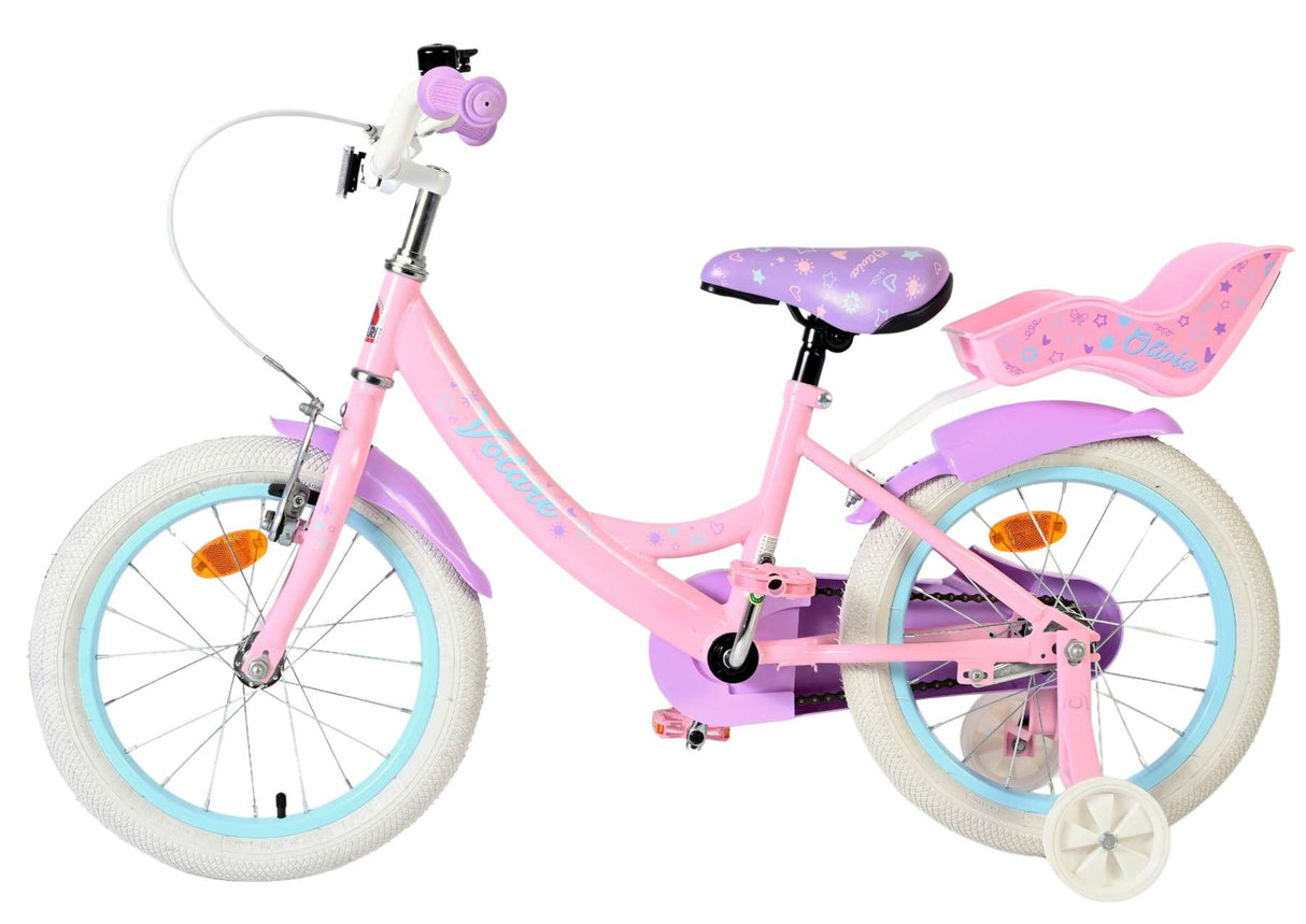 Rosa Kinderfahrrad mit weißen Reifen und violettem Sitz