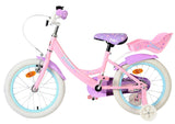 Rosa Kinderfahrrad mit weißen Reifen und violettem Sitz