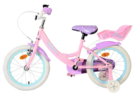 Rosa Kinderfahrrad mit weißen Reifen und violettem Sitz