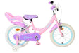 Rosa Kinderfahrrad mit einem Sitz für ein Kind hinten