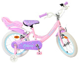 Rosa Kinderfahrrad mit weißem Sattel und bunten Sternenmotiven