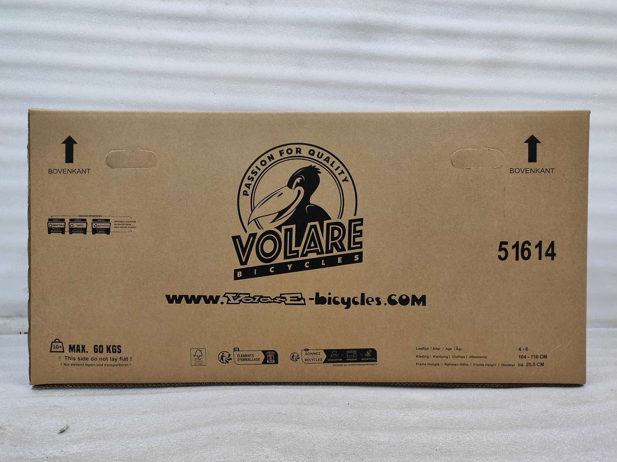Kartonverpackung für ein Fahrrad mit Logo und Informationen