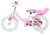 Rosa und lila Kinderfahrrad mit weißen Reifen und Sattelstütze