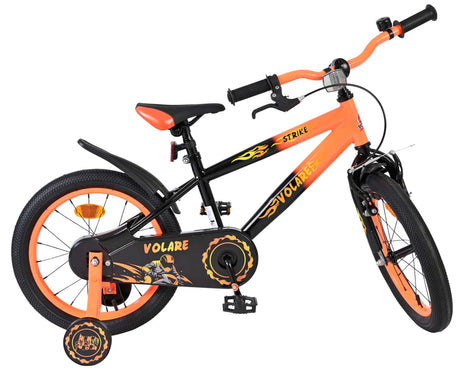 Kinderfahrrad in Schwarz und Orange mit sportlichem Design und 16-Zoll-Rädern