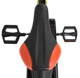Schwarzer Fahrradrahmen mit orangefarbenem Sattel und Pedalen