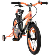 Kinderfahrrad in Schwarz und Orange mit Stützrädern und sportlichem Design