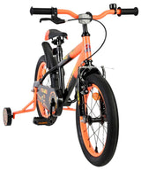 Kinderfahrrad in Schwarz und Orange mit Stützrädern und sportlichem Design