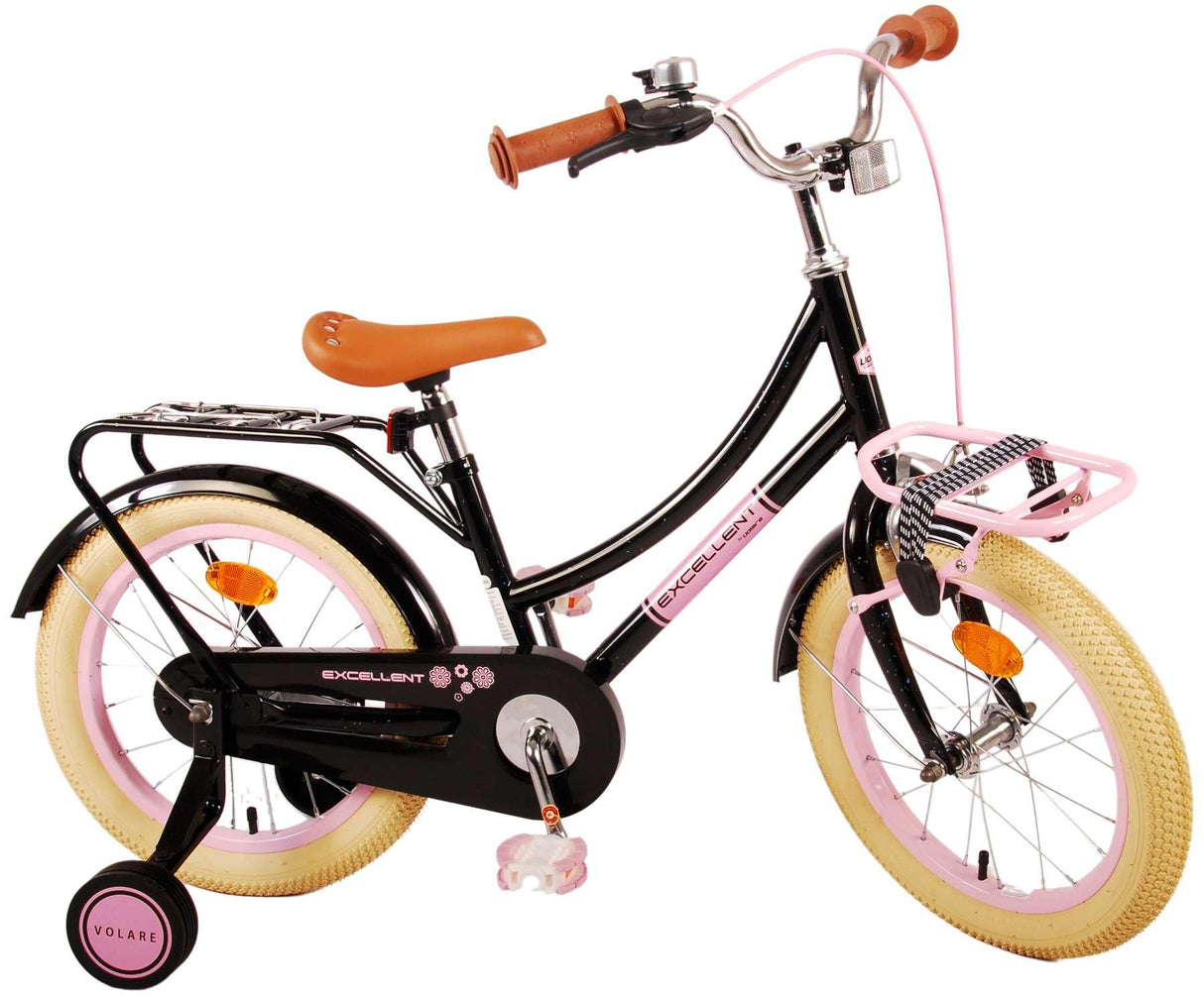 Schwarzes Kinderfahrrad mit pinken Akzenten und breiten Reifen