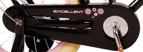 Schwarzer Fahrrad-Kettenkasten mit pinken Blumenmotiven und Schriftzug