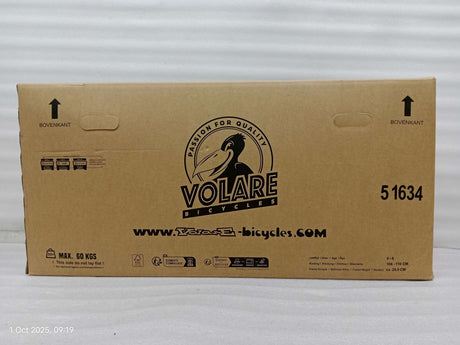 Kartonverpackung für ein Fahrrad mit Aufdruck und Gewichtsangabe