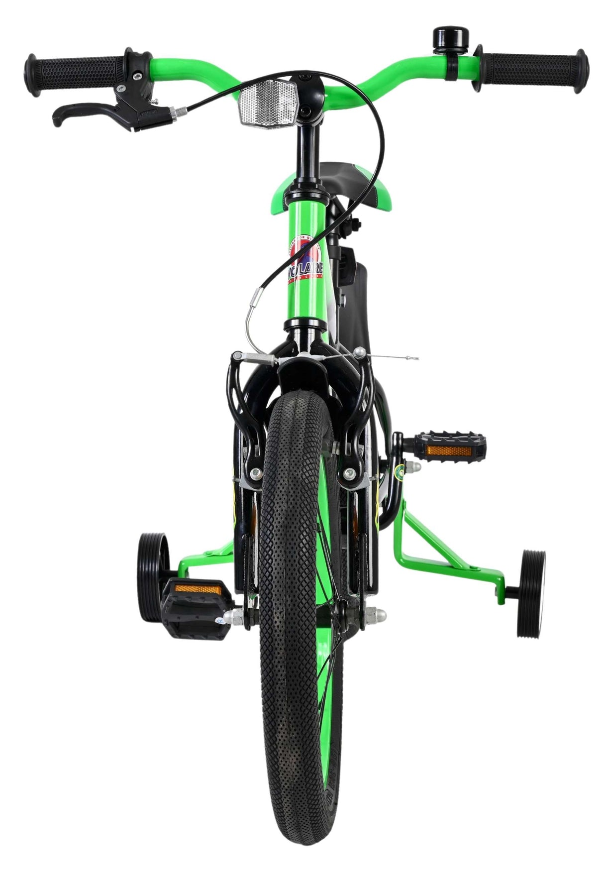 Kinderfahrrad mit grünen Akzenten und stabilen Stützrädern