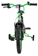 Kinderfahrrad mit grünen Akzenten und stabilen Stützrädern