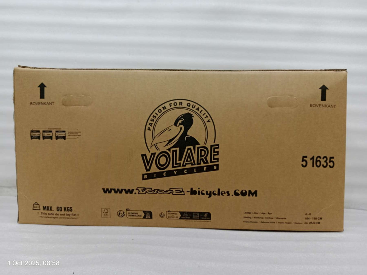 Kartonverpackung für ein Fahrrad mit Logo und Informationen