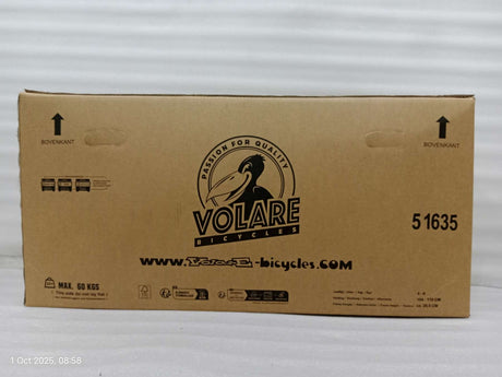 Kartonverpackung für ein Fahrrad mit Logo und Informationen