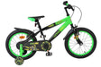Schwarzes und grünes Kinderfahrrad mit 16-Zoll-Rädern und Schutzblechen