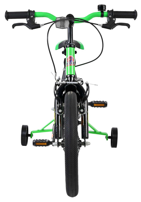Kinderfahrrad in Grün mit Stützrädern und sportlichem Design