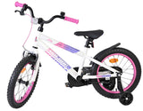 Kinderfahrrad in Weiß mit pinken Akzenten und Stützrädern