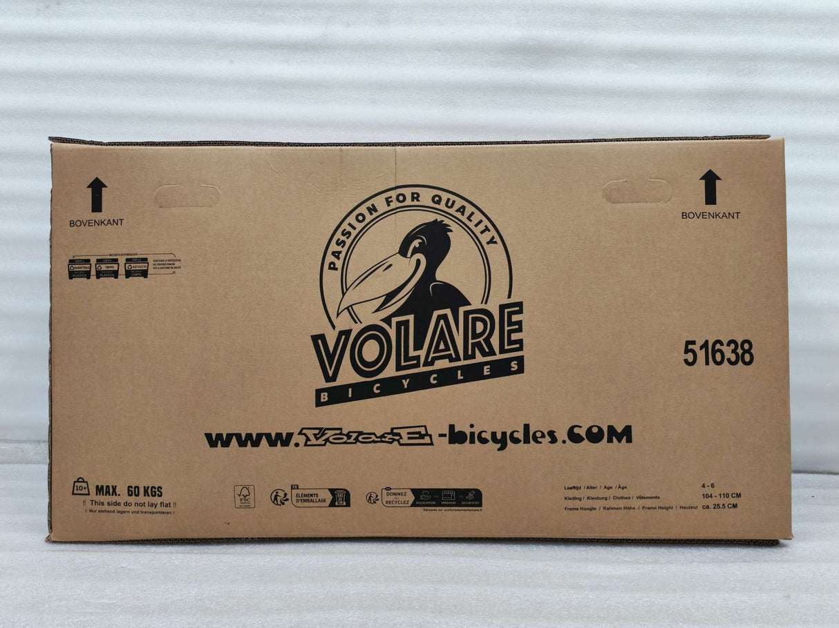 Kartonverpackung für ein Fahrrad mit Logo und Gewichtsangabe