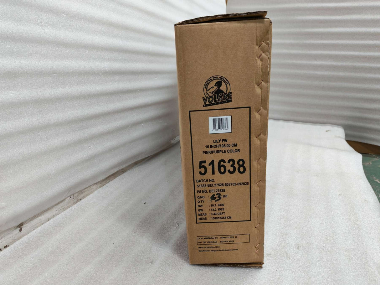 Braune Verpackung mit Produktinformationen und pinker Farbe, 16 Zoll Größe