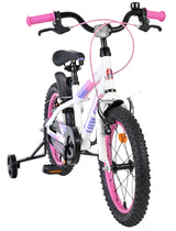 Kinderfahrrad in Weiß mit pinken Akzenten und Stützrädern