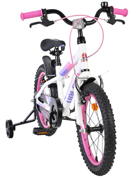 Kinderfahrrad in Weiß mit pinken Akzenten und Stützrädern