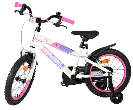 Kinderfahrrad in Weiß mit pinken Akzenten und Stützrädern