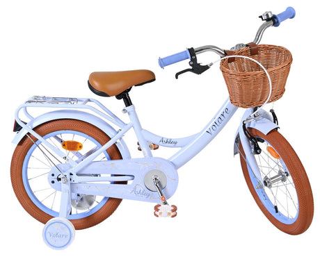 Kinderfahrrad in Blau mit Korb und braunen Reifen