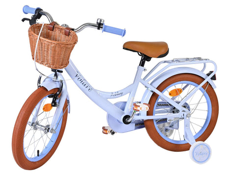 Kinderfahrrad in Hellblau mit Korb und braunen Reifen