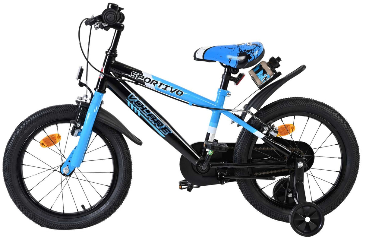 Volare Sportivo Kinderfahrrad - Jungen - 16 Zoll - Blau Schwarz - Zwei Handbremsen