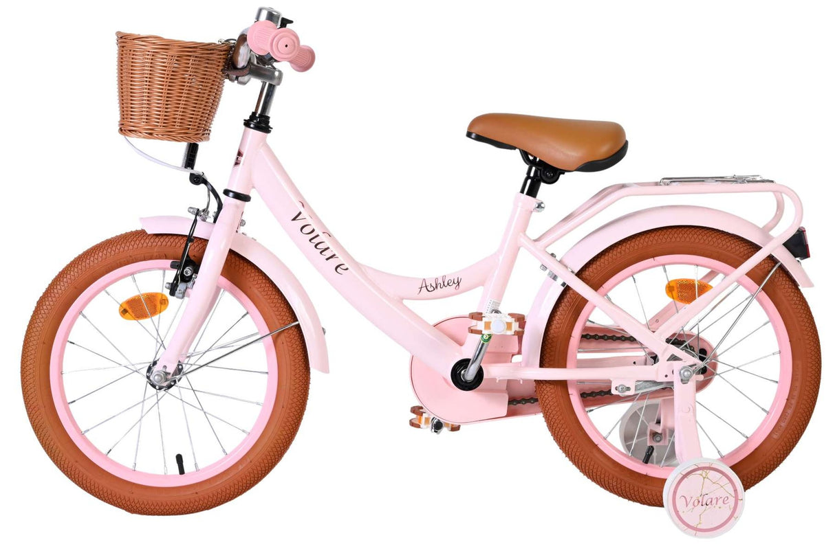 Volare Ashley Kinderfahrrad Mädchen 16 Zoll Rosa – Rücktritt- & Handbremse, abnehmbare Stützräder, Korb