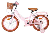 Rosa Kinderfahrrad mit Korb und braunem Sattel, 16 Zoll Reifen
