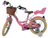 Rosa Kinderfahrrad mit Korb, Sattel und stabilen Reifen