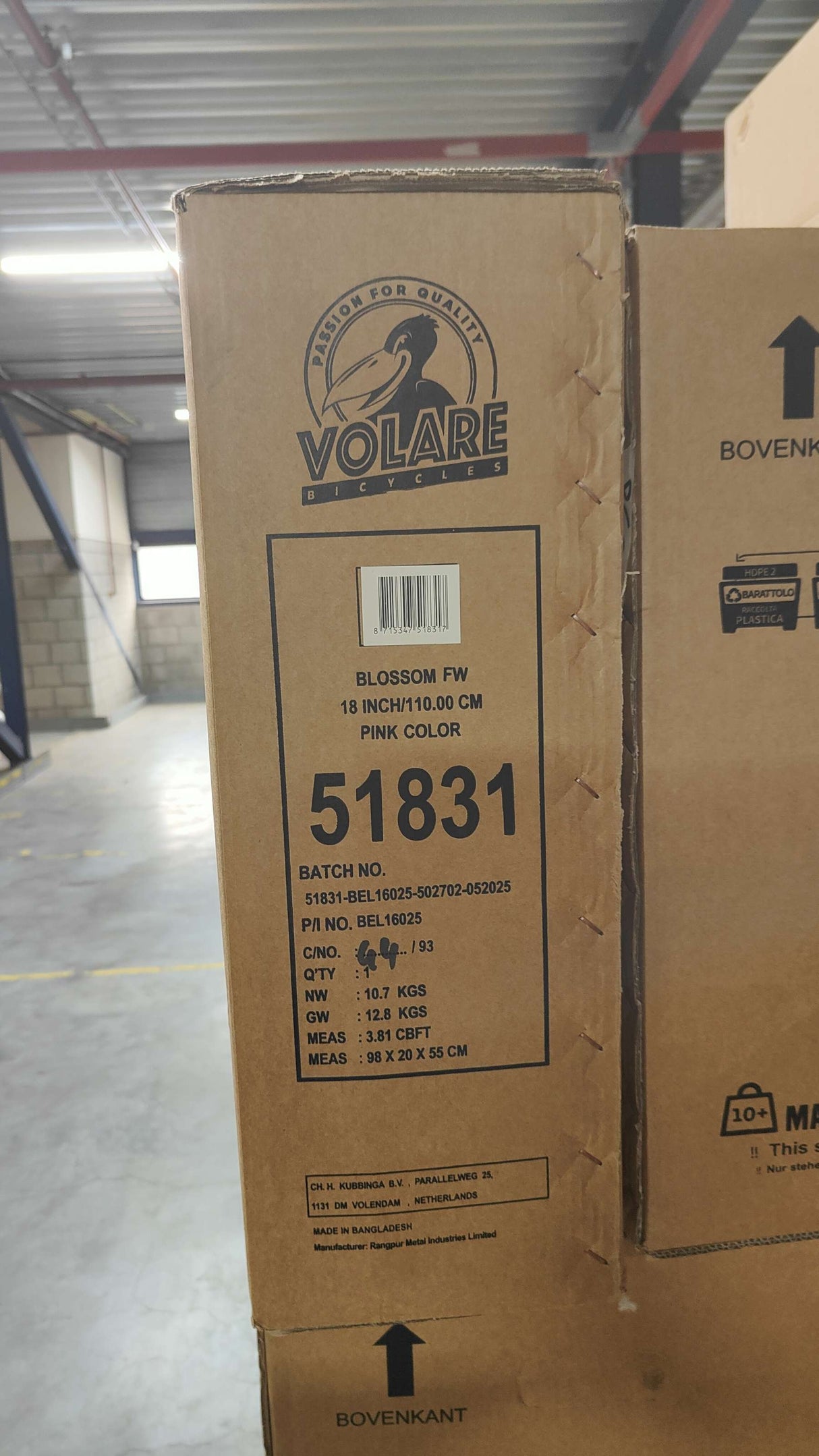 Volare Blossom Kinderfahrrad - Mädchen - 18 Zoll - Rosa - Zwei Handbremsen