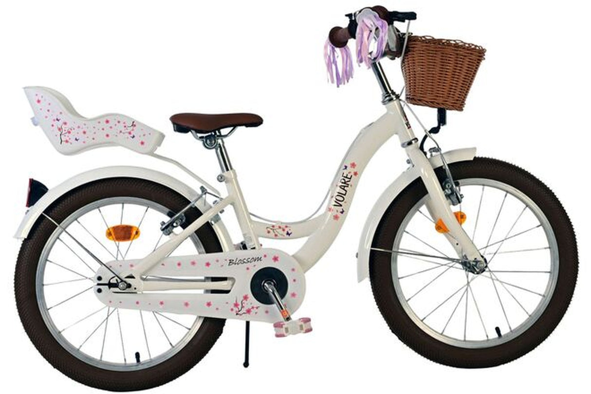Volare Blossom Kinderfahrrad - Mädchen - 18 Zoll - Weiß - Zwei Handbremsen