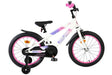 Weißes Kinderfahrrad mit pinken Akzenten und Stützrädern