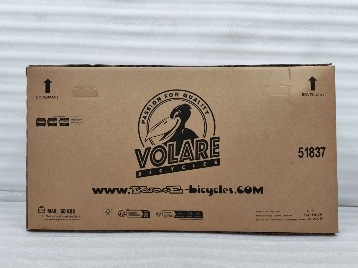 Kartonverpackung für ein Fahrrad mit Logo und Gewichtsangabe