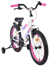 Kinderfahrrad in Weiß mit pinken Akzenten und Stützrädern