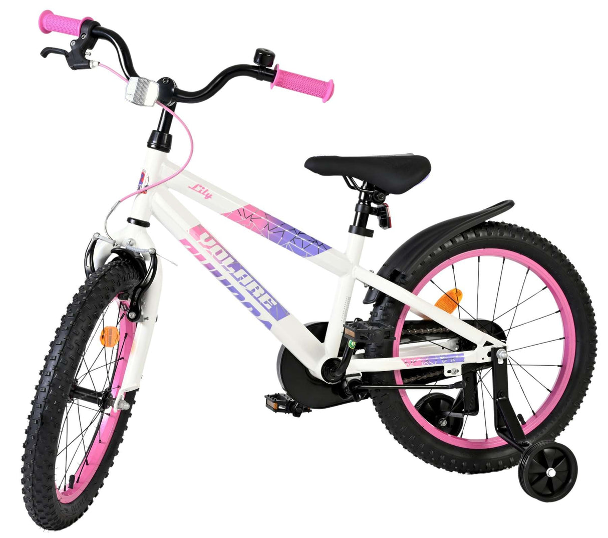 Kinderfahrrad in Weiß mit pinken Akzenten und stabilen Reifen