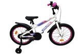 Kinderfahrrad in Weiß mit pinken Akzenten und Stützrädern