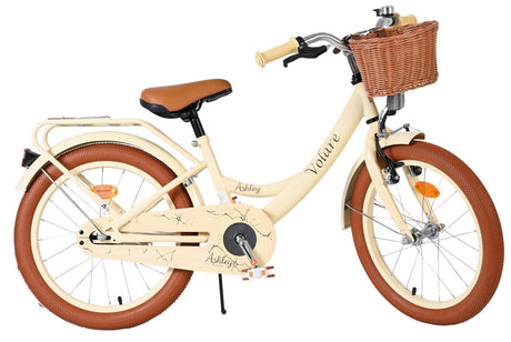 Beige Damenfahrrad mit Korb, braunen Reifen und bequemen Sattel