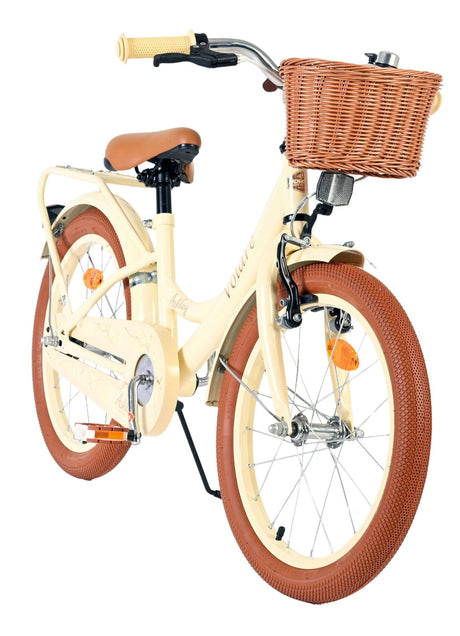 Kinderfahrrad in Creme mit Korb und braunen Reifen