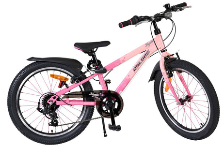 Rosa Kinderfahrrad mit 20-Zoll-Rädern und schwarzem Sattel
