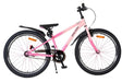 Rosa Mountainbike mit breiten Reifen und einfacher Gangschaltung