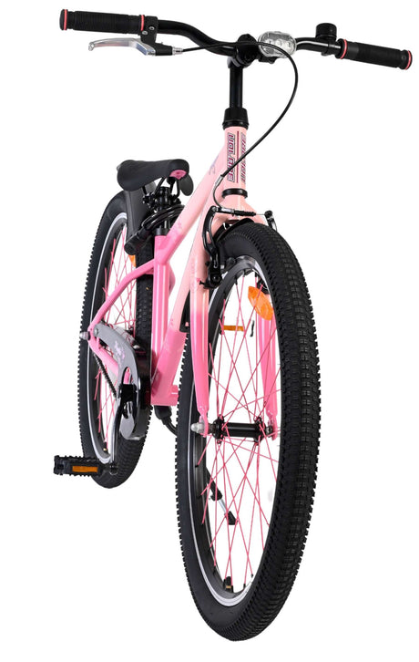 Pinkes Fahrrad mit breiten Reifen und sportlichem Design