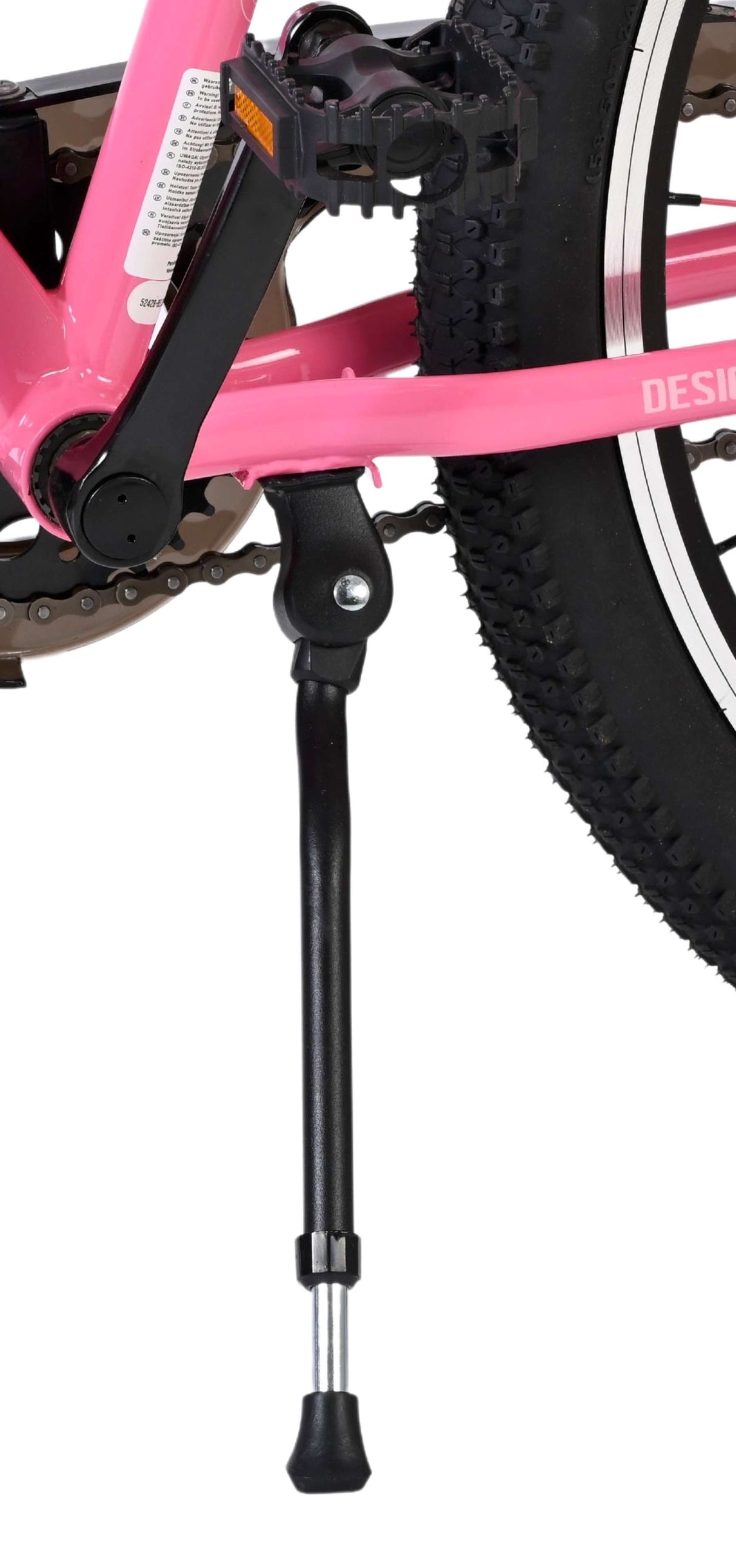 Schwarzer Fahrradständer an pinkem Fahrradrahmen montiert