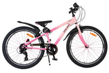 Rosa Mountainbike mit schwarzem Sattel und Reifen, 21-Gang-Schaltung