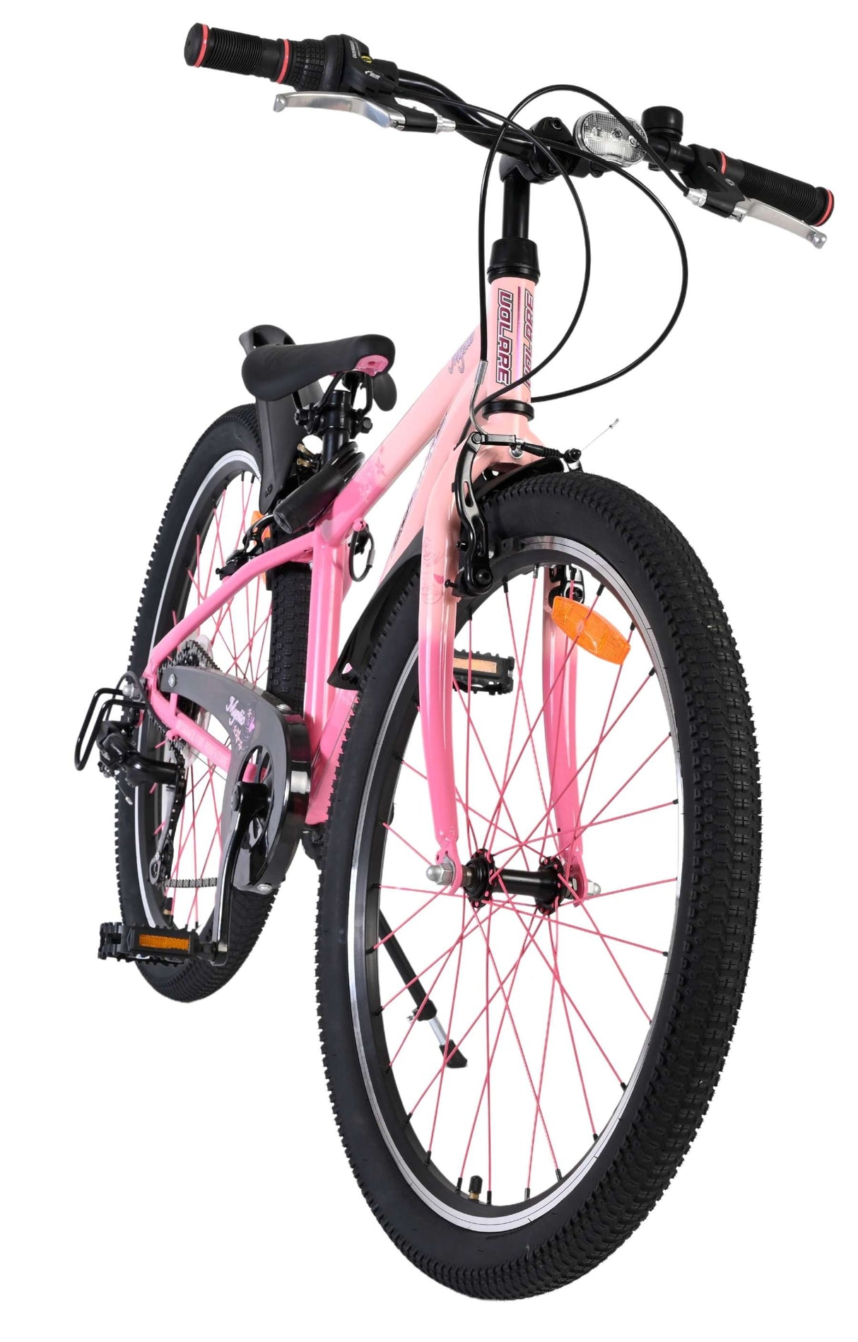 Rosa Mountainbike mit dicken Reifen und sportlichem Design