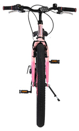 Mountainbike in Pink mit breiten Reifen und stabilen Pedalen