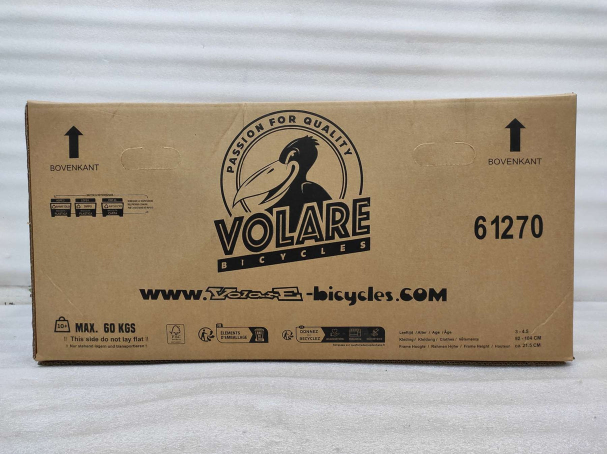 Kartonverpackung für ein Fahrrad mit Logo und Gewichtshinweis