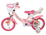 Rosa Kinderfahrrad mit Korb und Einhorn-Motiv, 12 Zoll Räder
